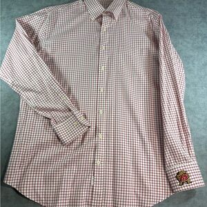 Peter Millar Nanoluxe Mens Large Button Down Shirt Maryland Terrapins Logo Red